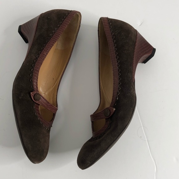 Bruno Magli Brown Suede Mary Jane Heeled Shoes 6 - Picture 4 of 14